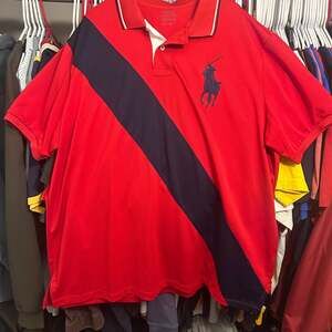 Polo Ralph Lauren Mens Red Blue Stripe Big Pony Polo Shirt